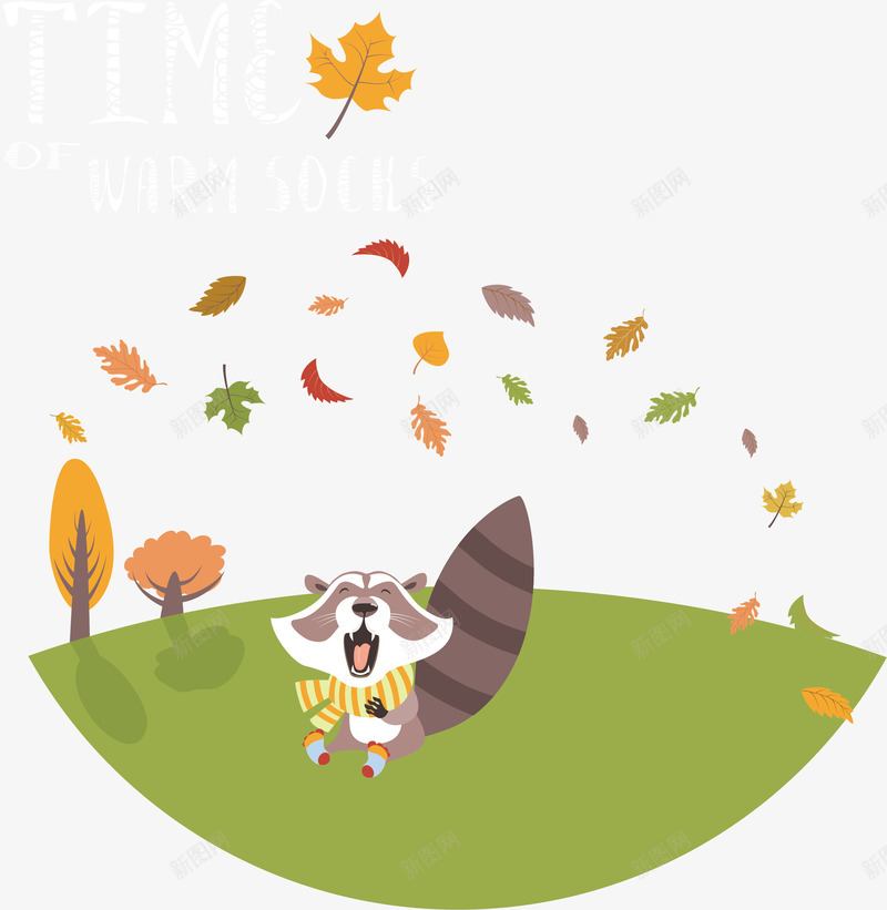坐在草地上的松鼠png免抠素材_新图网 https://ixintu.com 动物 卡通手绘 叶子 松鼠 枫叶 绿色草地 草坪