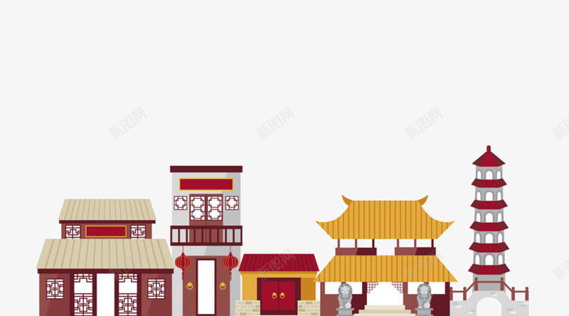 中国古代建筑png免抠素材_新图网 https://ixintu.com 中国风 卡通画 建筑