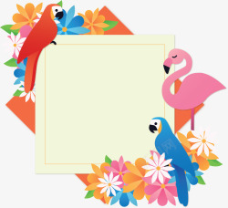 鹦鹉与花朵卡通鹦鹉火烈鸟边框矢量图高清图片