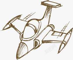 手绘棕色卡通玩具小飞机素材