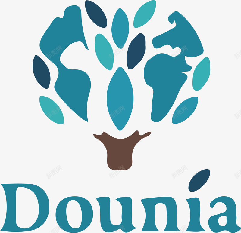 产品标志矢量图图标ai_新图网 https://ixintu.com Dounia logo 产品标志 创意 树LOGO 树叶 树枝 英文 蓝色 设计 矢量图