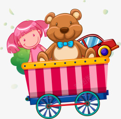 抱玩具的小女孩小火车小玩具插画风矢量图高清图片