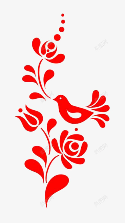 红色小鸟png免抠素材_新图网 https://ixintu.com 创意小鸟 剪纸小鸟 红色花朵 红色花瓣
