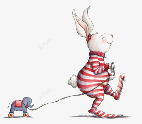 兔子和小象png免抠素材_新图网 https://ixintu.com 动物 卡通 手绘 插画 轮换