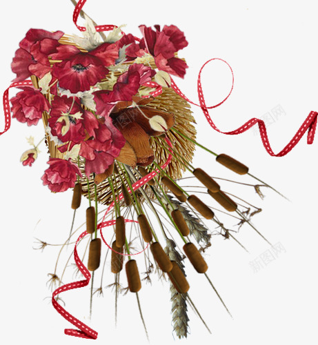 红色花朵丝带装饰png免抠素材_新图网 https://ixintu.com 丝带 图片 红色 花朵 装饰