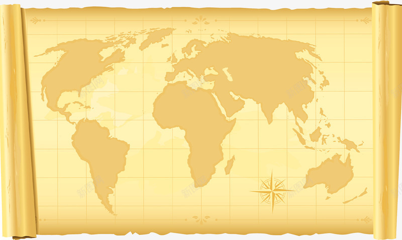 古代世界地图png免抠素材_新图网 https://ixintu.com 卷轴 古代地图 牛皮纸 网格