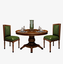 实木雕花圆茶几圆形餐桌桌椅组合高清图片
