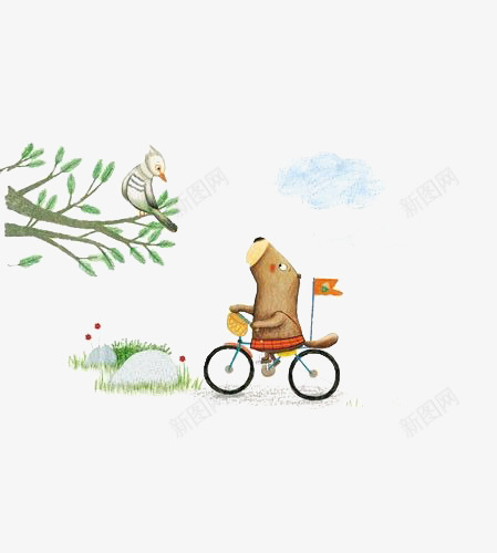 小熊png免抠素材_新图网 https://ixintu.com 卡通小熊 小鸟 手绘小熊 插画 自行车