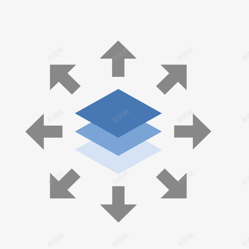 分层箭头的数据图标png_新图网 https://ixintu.com 信息 发射 向外 数据 灰色箭头 现代 箭头 统计图标 蓝色