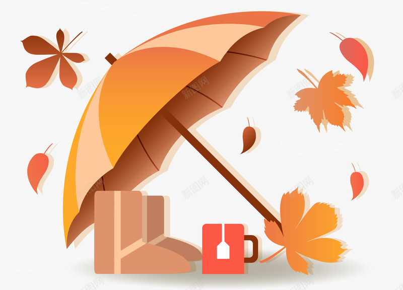 秋天的雨伞png免抠素材_新图网 https://ixintu.com 树叶 橙色 秋天 雨伞 鞋子