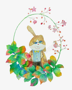 兔子与树叶边框素材