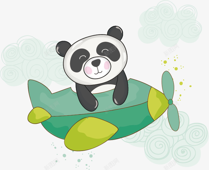卡通熊猫矢量图ai免抠素材_新图网 https://ixintu.com 动物 可爱 国宝 插画 漫画 熊猫 飞机 矢量图