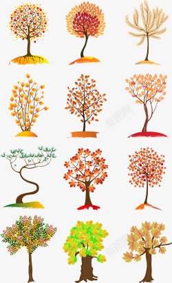 收获秋天创意黄色手绘彩叶小树装饰图矢量图高清图片