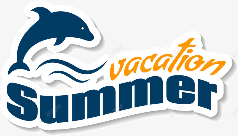 海边度假旅行贴纸png免抠素材_新图网 https://ixintu.com 卡通图案 可爱 夏季贴纸 度假 海豚 海边 矢量图案