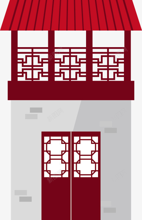 古代建筑矢量图ai免抠素材_新图网 https://ixintu.com 中国特色 中国红 城墙 小亭 建筑 矢量图