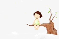 折纸的小孩树枝上的小女孩高清图片