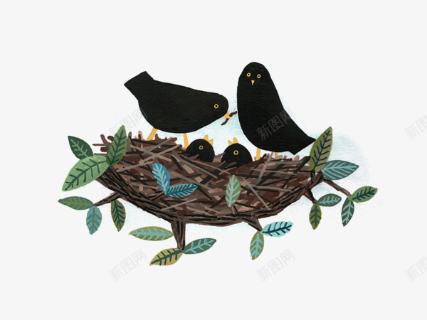 喂食的小鸟png免抠素材_新图网 https://ixintu.com 叶子 喂食 小鸟 鸟的庇护所 鸟窝 黑色