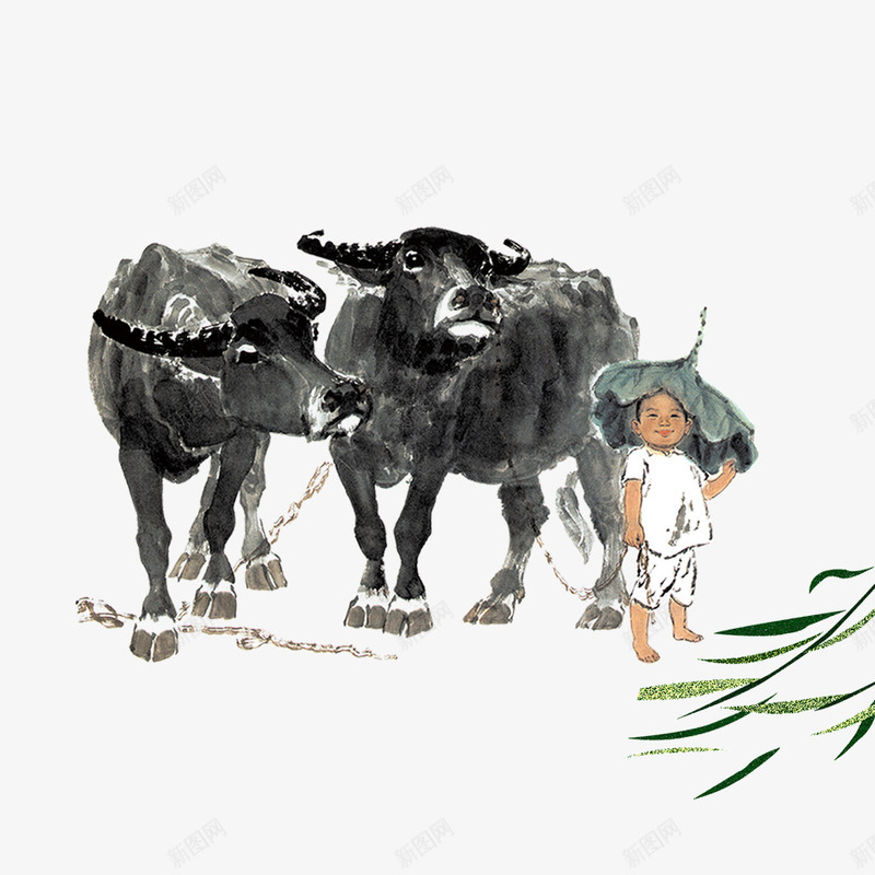 古典卡通放牛娃psd免抠素材_新图网 https://ixintu.com 中国风 动物 古代 古典 可爱 孩子 小孩 放牛娃 牛