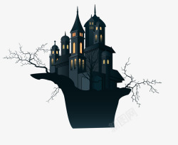 黑色创意树枝上的城堡古堡素材