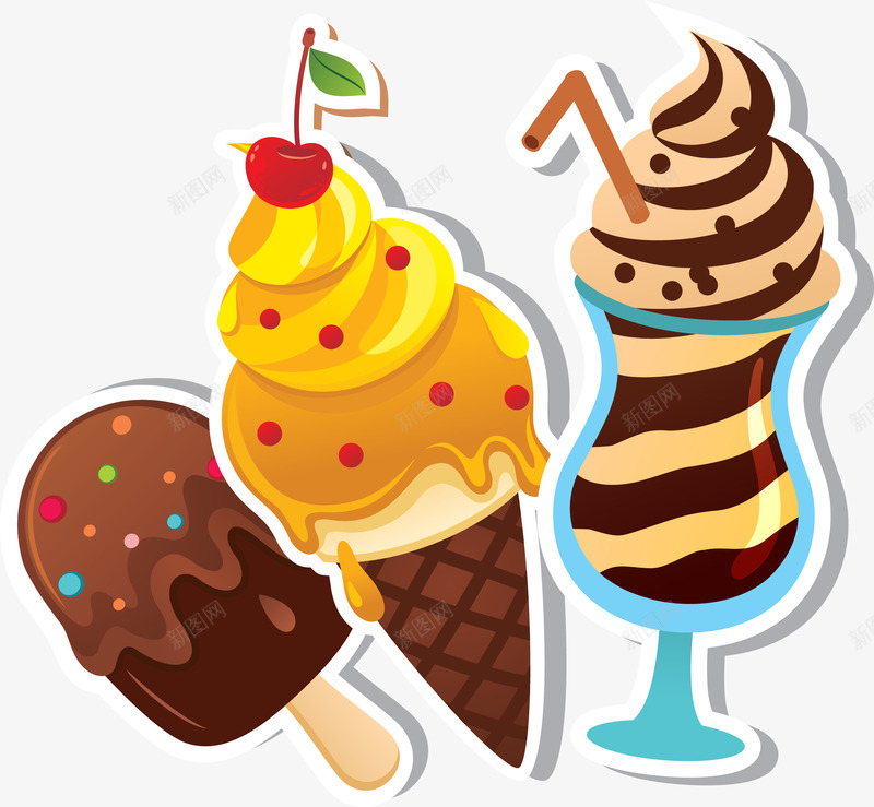 卡通冰淇淋矢量图ai免抠素材_新图网 https://ixintu.com 冰淇淋 卡通 夏季 甜品 矢量图