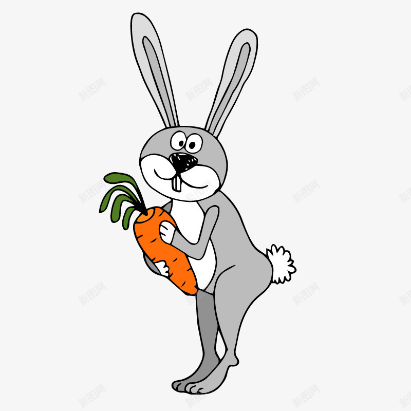 灰色兔子手里的橘色萝卜png免抠素材_新图网 https://ixintu.com 兔子 动物 彩铅 手绘 橘色胡萝卜 灰色 竖直的大耳朵 绘画
