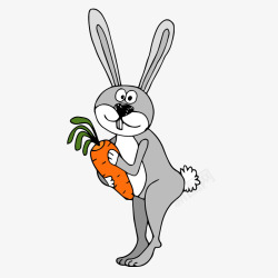竖直的大耳朵灰色兔子手里的橘色萝卜高清图片