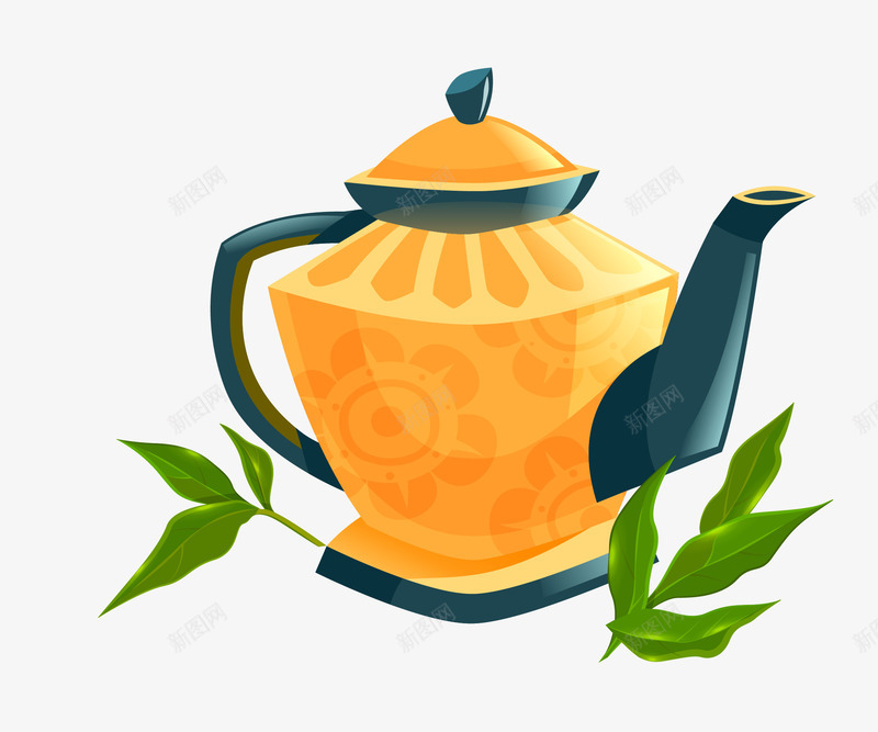 茶壶茶叶矢量图eps免抠素材_新图网 https://ixintu.com 矢量素材 绿茶 茶叶 茶壶 矢量图