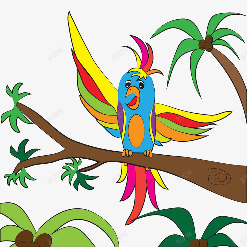 卡通树上的鸟png免抠素材_新图网 https://ixintu.com 卡通 树上的 树枝 鸟