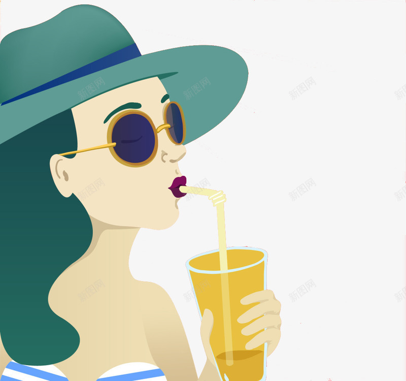 女孩喝橙汁png免抠素材_新图网 https://ixintu.com 人物 卡通人物 夏季 女孩 女性 橙汁