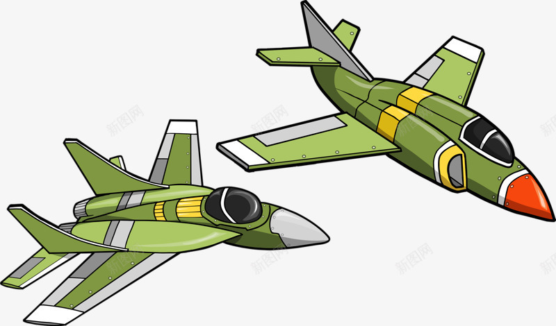 两架军用飞机png免抠素材_新图网 https://ixintu.com 军队 卡通 绿色 飞机