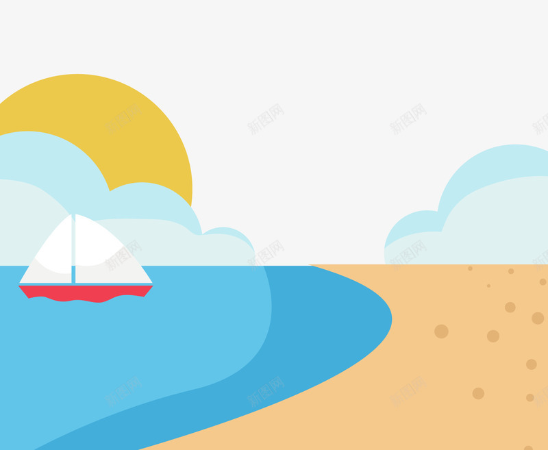 夏季海边沙滩png免抠素材_新图网 https://ixintu.com 卡通海边 夏季装饰 小帆船 沙滩 背景装饰 蓝色海洋