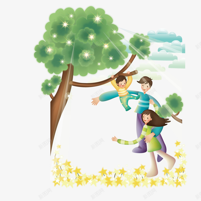 抓着树枝玩的小孩png免抠素材_新图网 https://ixintu.com 小孩 树枝 父母