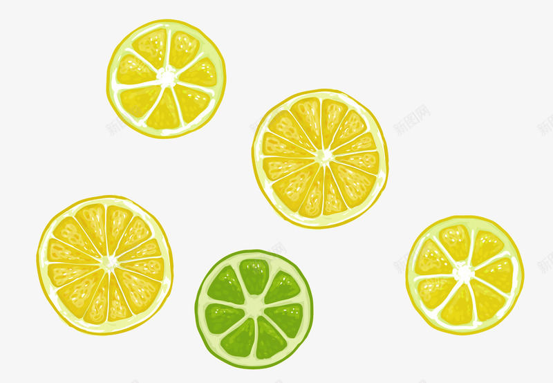 手绘绿色黄色柠檬片psd免抠素材_新图网 https://ixintu.com 夏季 手绘 柠檬 柠檬片 水果 绿色 装饰 黄色