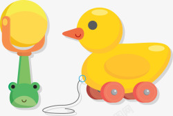 拉车的鸭子卡通婴儿玩具黄色鸭子摇铃高清图片