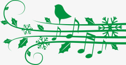 绿色五音谱上有小鸟唱歌素材
