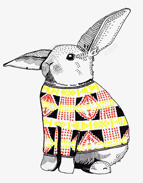 卡通兔子png免抠素材_新图网 https://ixintu.com 宠物 手绘兔子 白描 穿衣服 素描 速写 黑白