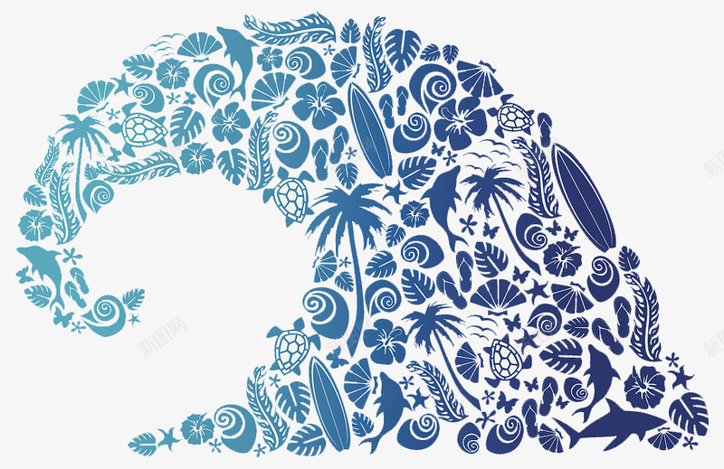 海洋风格纹理png免抠素材_新图网 https://ixintu.com 树 海洋失量纹样 海洋纹理 海洋花纹 海洋风格组合纹样 渐变蓝色 蓝色 贝壳