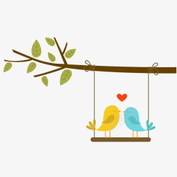 树枝上的爱情小鸟素材