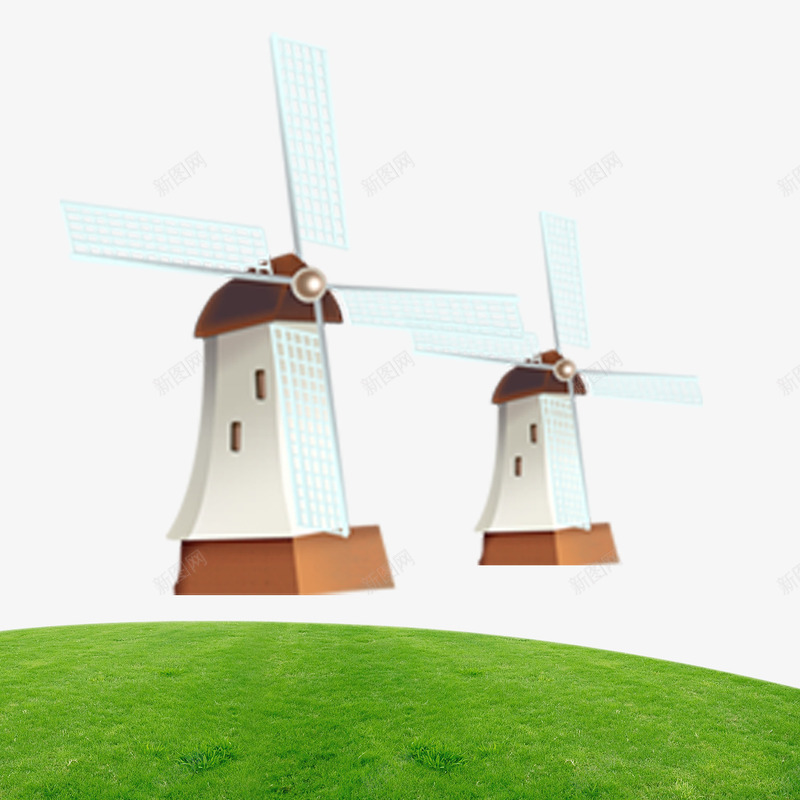 绿地和风车png免抠素材_新图网 https://ixintu.com PSD 分层 绿地 草地 装饰图案 风车