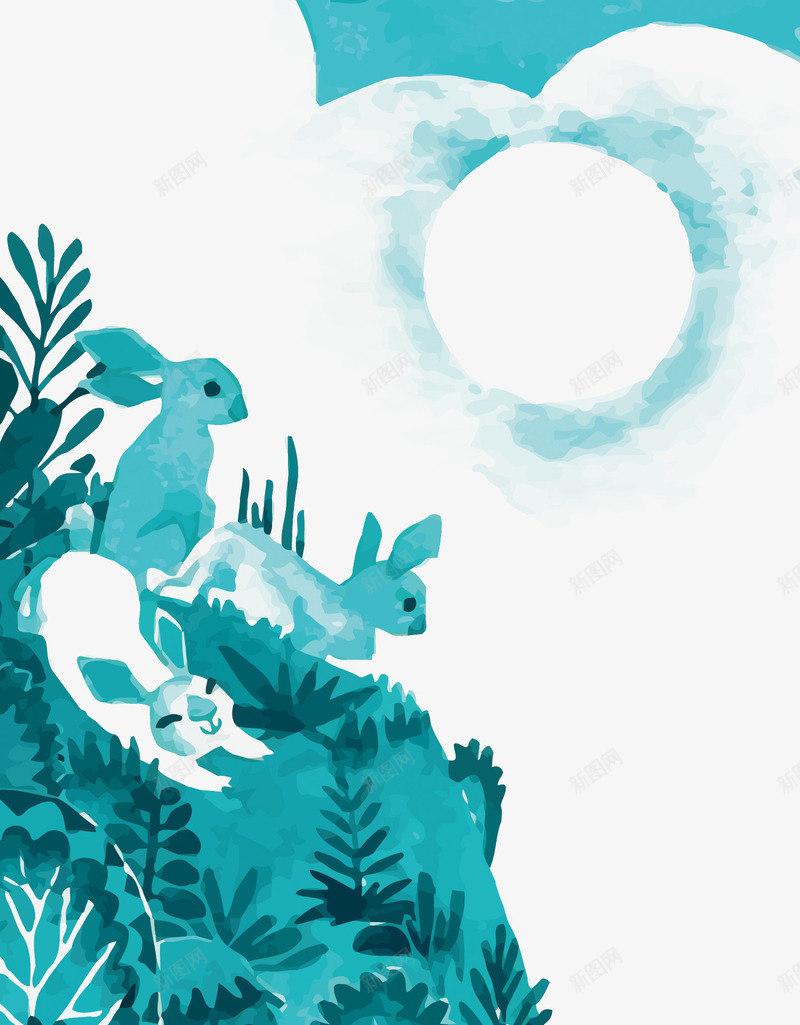 望月的兔子png免抠素材_新图网 https://ixintu.com PNG PNG免费下载 PNG图片 兔子 卡通 月亮 蓝色