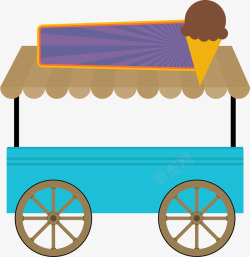 夏季摊位蓝色扁平冰淇淋小车高清图片