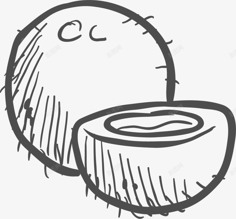 夏季水果手绘椰子图标png_新图网 https://ixintu.com 切开椰子 夏季水果 手绘椰子 椰子汁 画画 绘画