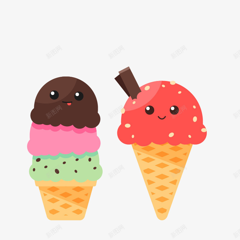 冰淇淋笑脸组合png免抠素材_新图网 https://ixintu.com 冰淇淋 冷饮冰棒 矢量卡通雪糕