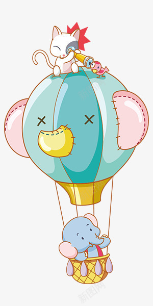 可爱卡通手绘热气球png免抠素材_新图网 https://ixintu.com 人物望远镜 卡通 可爱 小鸟 手绘 望远镜 白色猫咪 绿色热气球 蓝色小象