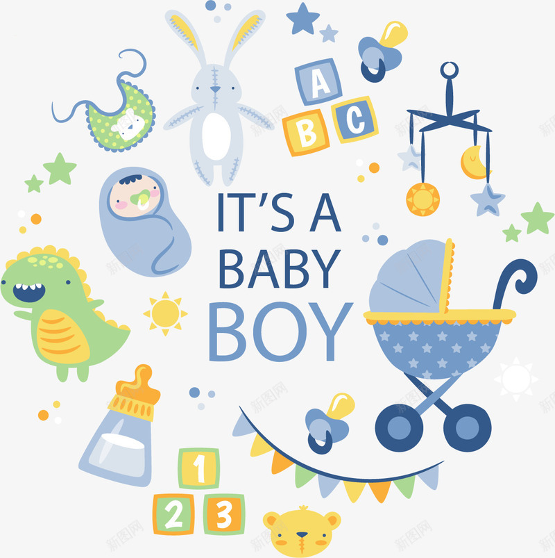 庆祝新生儿诞生海报矢量图ai免抠素材_新图网 https://ixintu.com 庆祝新生儿 新生儿 是个男孩 男婴 男婴玩具 矢量png 矢量图