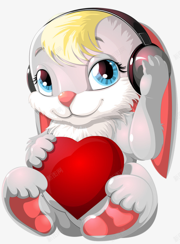 卡通小白兔png免抠素材_新图网 https://ixintu.com 可爱的兔子 在听音乐 小兔 有爱心的兔子