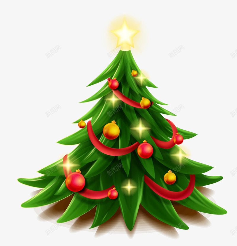 圣诞节圣诞树png免抠素材_新图网 https://ixintu.com 唯美圣诞树 喜庆 圣诞节 多彩吊球 红色丝带 金色闪光