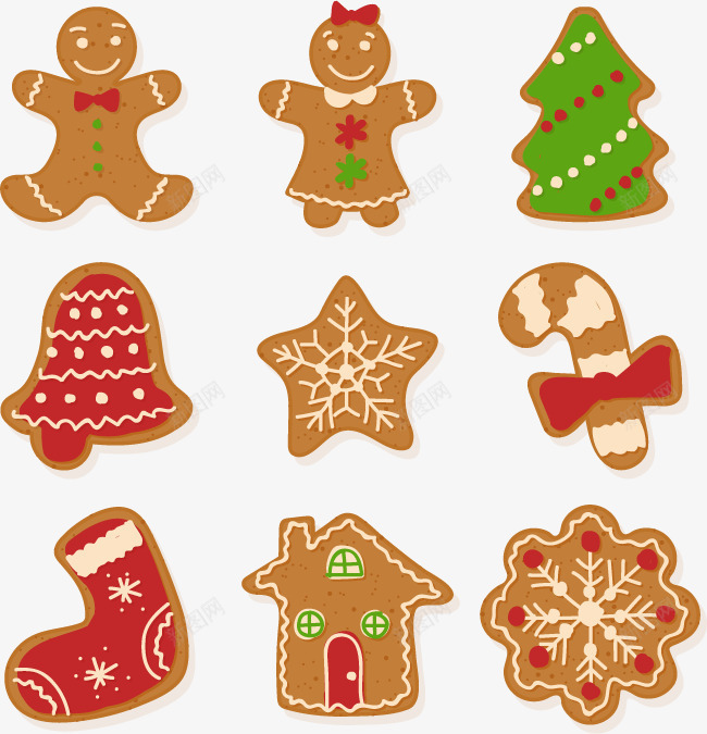 节日饼干组合png免抠素材_新图网 https://ixintu.com 免费png素材 圣诞树 圣诞节饼干 饼干人