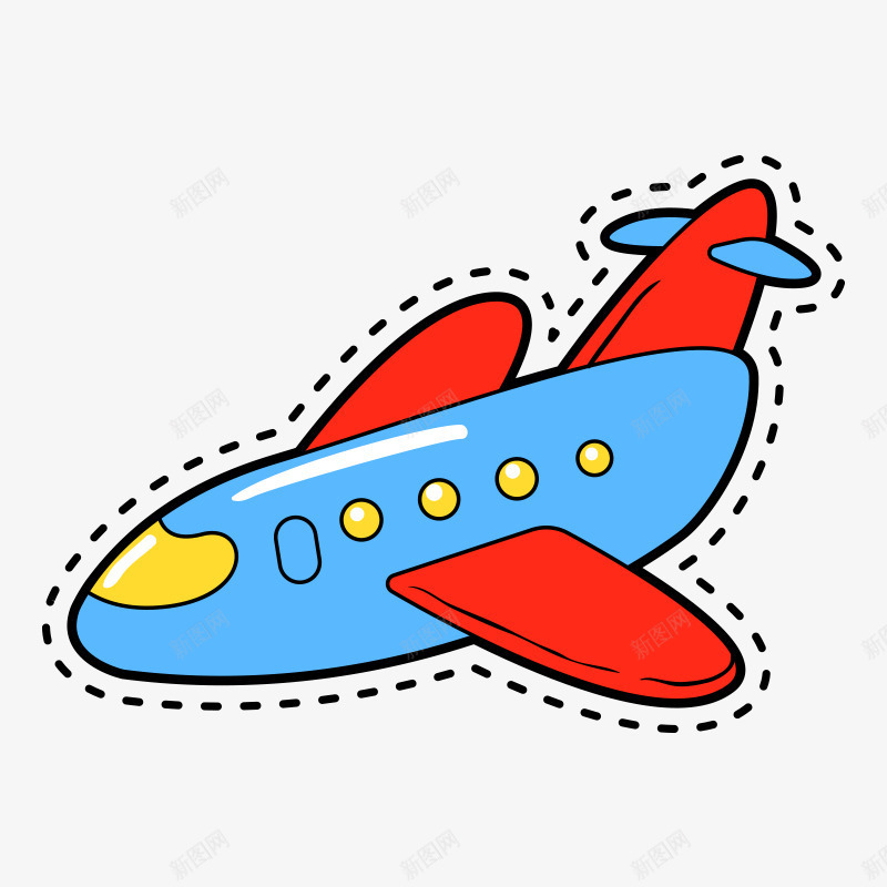 卡通版的飞机png免抠素材_新图网 https://ixintu.com PNG素材 卡通 虚线 飞机