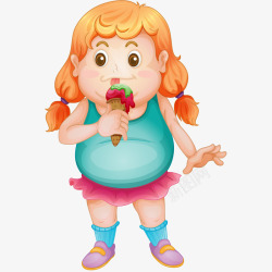 夏季冰激淋吃甜筒的胖女孩简图高清图片